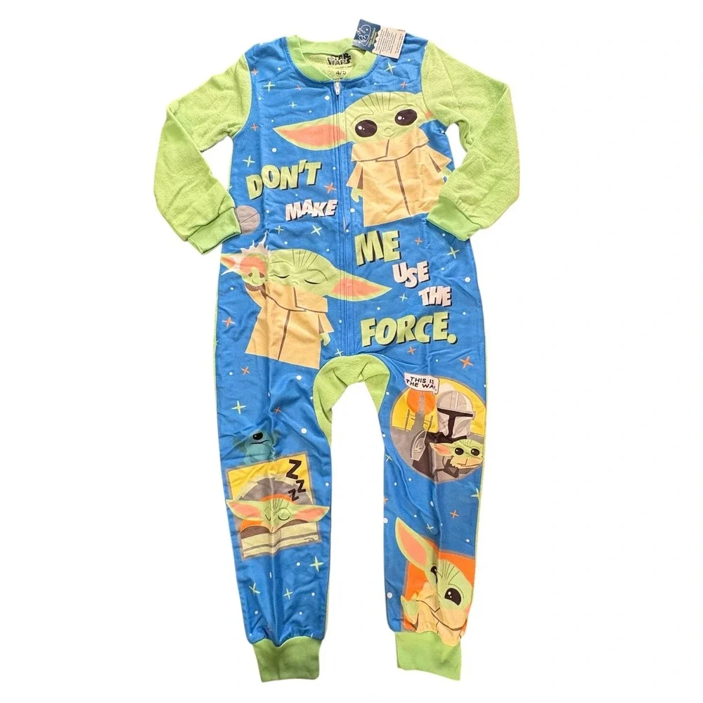 Star‎ Wars Grogu One Piece Pajamas Boys 4/5 Blue New Mandalorian Fleece Sleeper